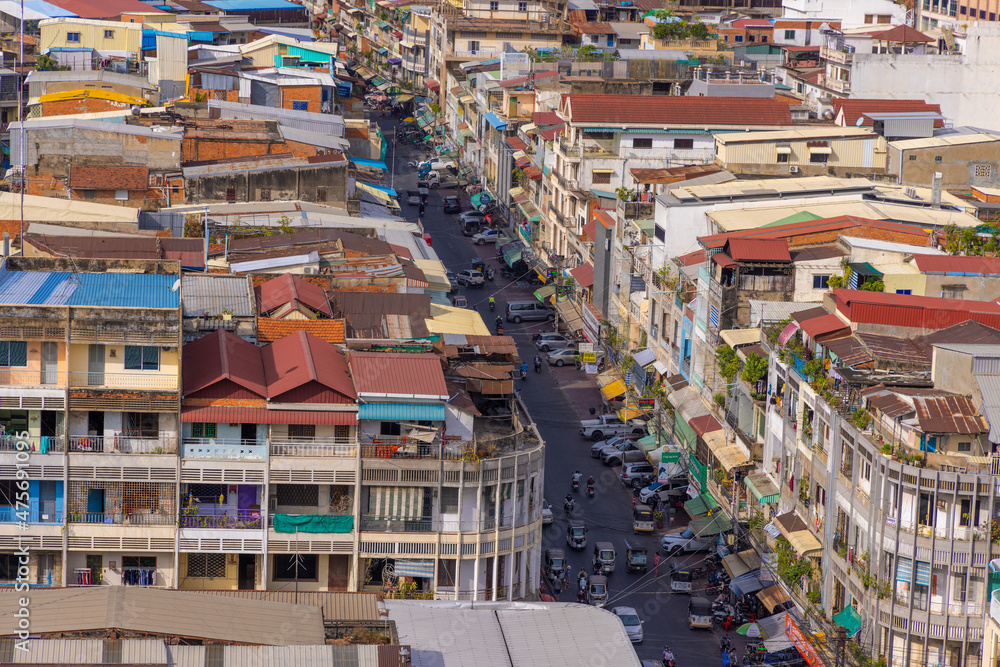 View from above to Phnom Penh downtown, Cambodia