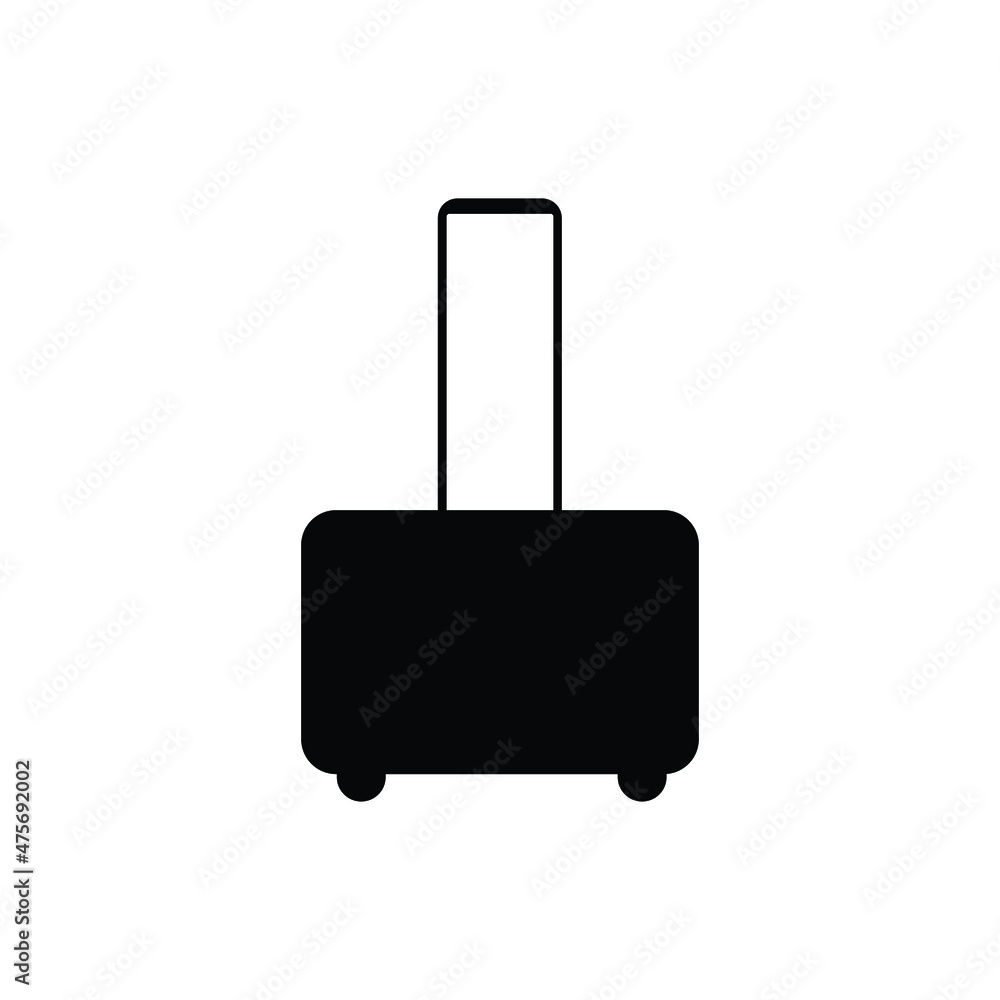 Travel suitcase with wheels in black. Vector icon isolated on white background.