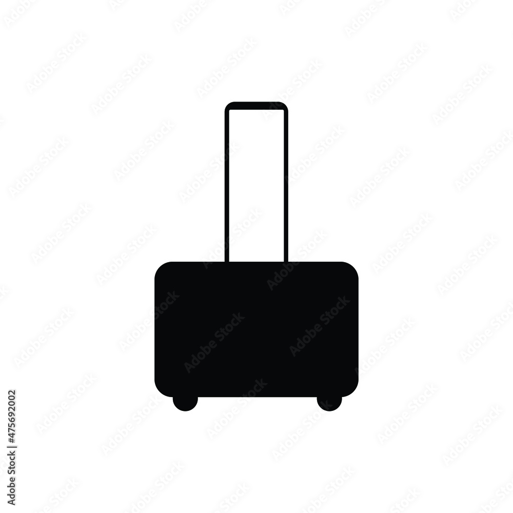 Travel suitcase with wheels in black. Vector icon isolated on white background. Travel suitcase with wheels in black. Vector icon isolated on white background.