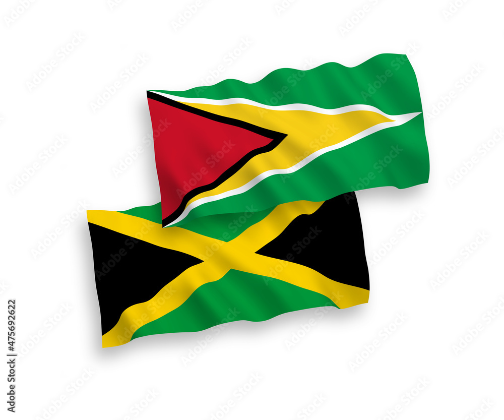 Obraz premium Flags of Co-operative Republic of Guyana and Jamaica on a white background
