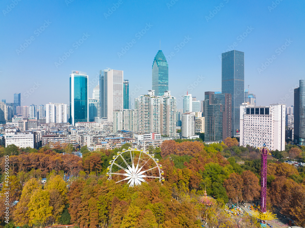 Obraz premium Wuhan Zhongshan Park late autumn aerial scenery in Hubei, China
