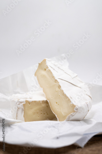 Photos of camembert cheese with white mold