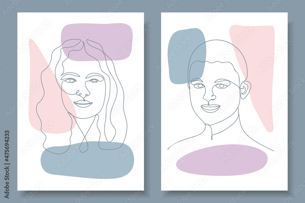 Fictional abstract faces of a woman with long hair and a man made with lines. Modern silhouettes in a minimalist style. Surrealism in the depiction of people.
Fictional abstract faces of a woman with long hair and a man made with lines. Modern silhouettes in a minimalist style. Surrealism in the depiction of people.