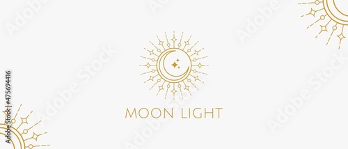 Crescent moon linar stars sun linear logo design