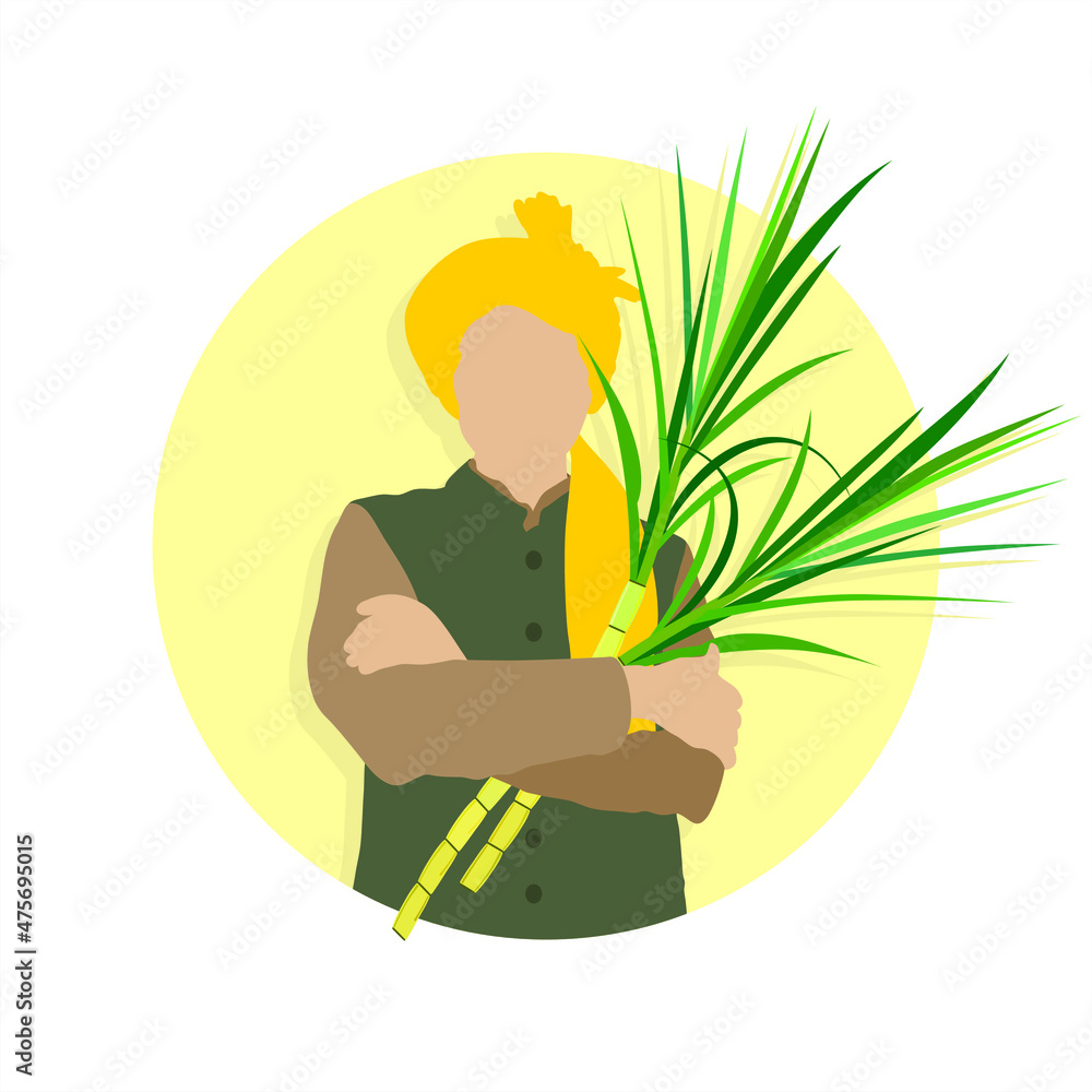 Vector of Farmer Holding Crop. Farmer in Indian Attire. Editable ...
