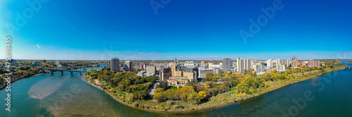 Aerial view of the downtown area of Saskatoon, Saskatchewan, Canada