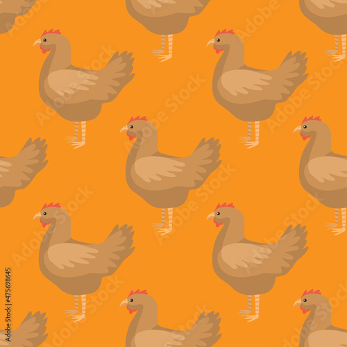 Seamless pattern of hen. Domestic animals on colorful background. Vector illustration for textile. © Lidok_L