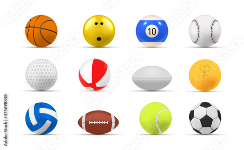 Realistic sports ball collection vector illustration. Rounded air equipment different game playing