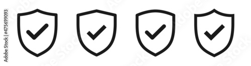 Shield check mark icon. Shield with a checkmark in the middle Protection icon. Security shield protected icon. Vector illustration. line style