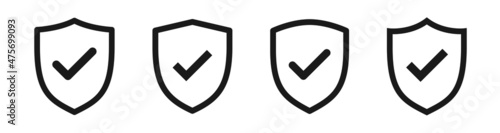 Shield check mark icon. Shield with a checkmark in the middle Protection icon. Security shield protected icon. Vector illustration. line style photo