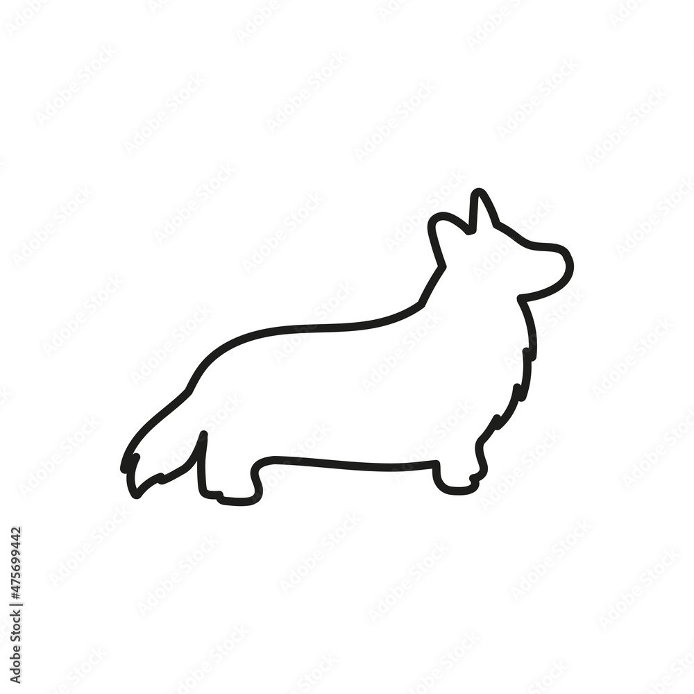 vector contour silhouette of a Welsh corgi, silhouette of a dog isolated vector contour silhouette of a Welsh corgi, silhouette of a dog isolated