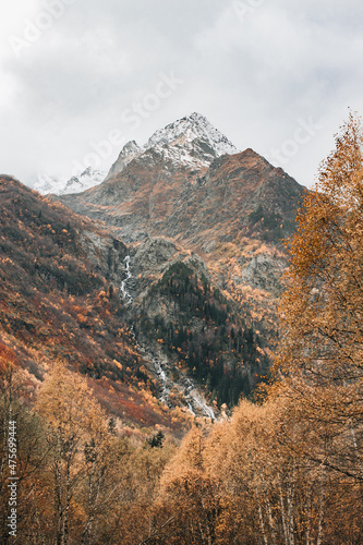 View of Peak Kap in autumn, Dombay, Russia. photo