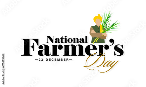 Creative Template Design for National Farmers Day. Typographic Banner of National Farmers Day. Editable Illustration of Farmer Holding Crop.