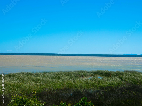 A pristine lagoon on the wild coast of iSimangaliso Wetland Park. Maputaland  an area of KwaZulu-Natal on the east coast of South Africa. Wetland Park of ecosystems and an diversity of vegetation.