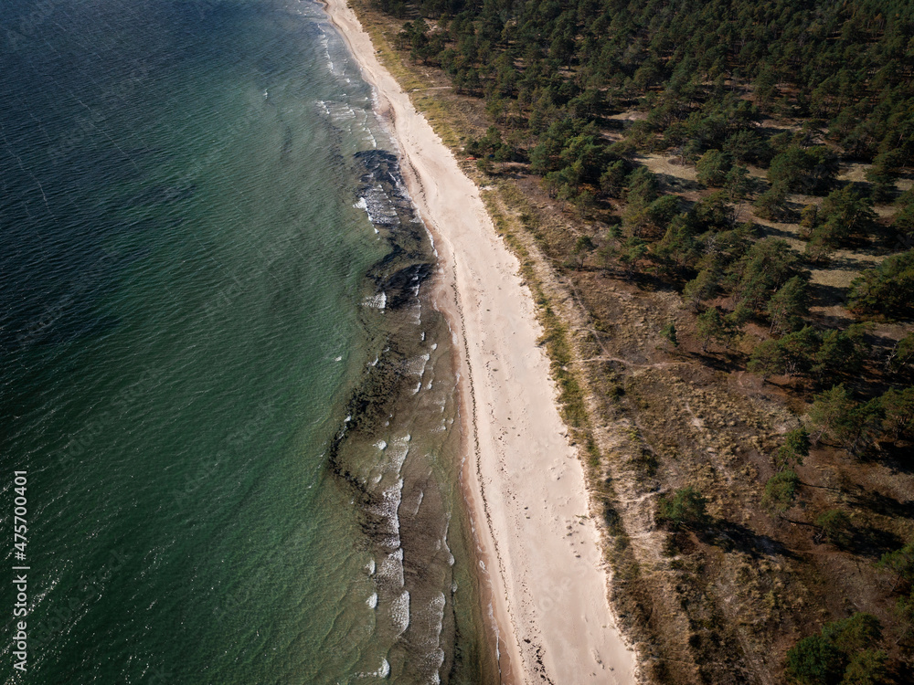Coastal panorama at Lyckesand beach with ocean on the island of Oland in the east of Sweden from above. Coastal panorama at Lyckesand beach with ocean on the island of Oland in the east of Sweden from above.