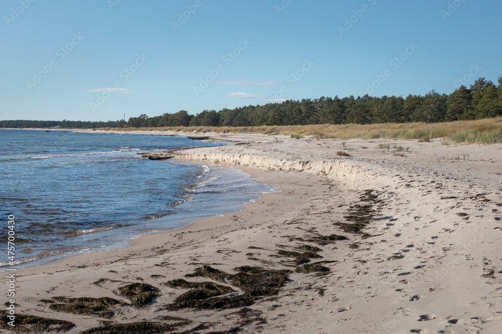 Coastal panorama at Lyckesand beach with ocean on the island of Oland in the east of Sweden.