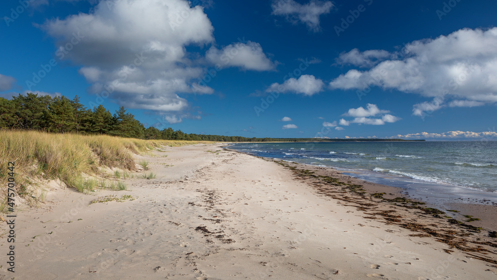 Coastal panorama at Lyckesand beach with ocean on the island of Oland in the east of Sweden.