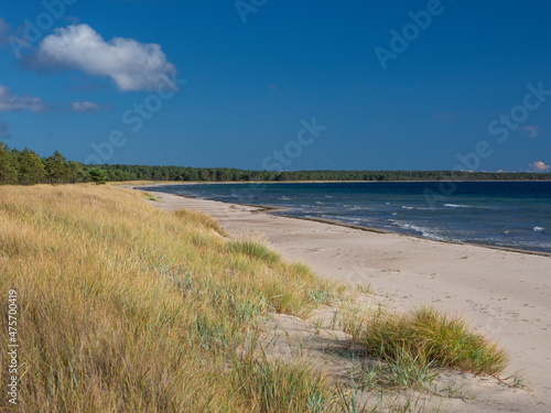 Coastal panorama at Lyckesand beach with ocean on the island of Oland in the east of Sweden.