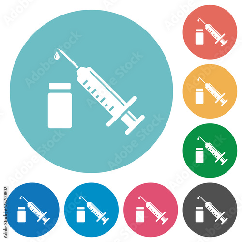 Syringe with ampoule dark push buttons with color icons flat icons on color rounded square backgroun