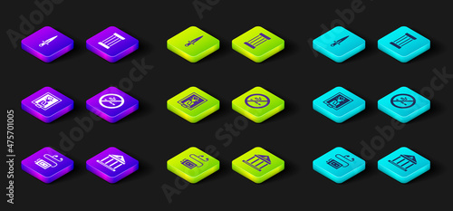 Set Museum audio guide, building, Portrait museum, No Smoking, Ancient column and Dagger icon. Vector
