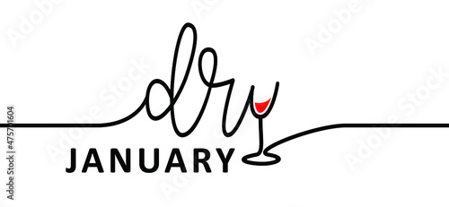No alcohol during in janyari. Slogan dry january. Alcohol free month. Stop drinking or alcohols. Vector wine glass icon. Line pattern.