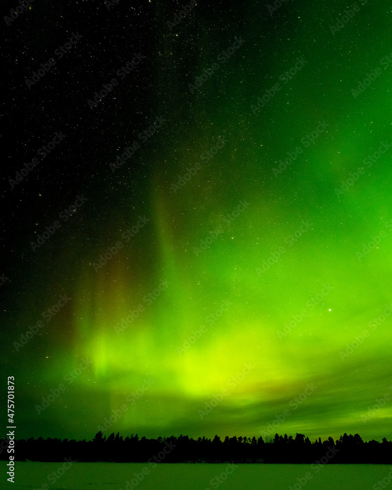 Aurora Borealis, or Northern Lights at Lake Inari, Finnish Lapland
