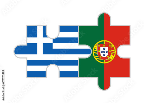 puzzle pieces of greece and portugal flags. vector illustration isolated on white background