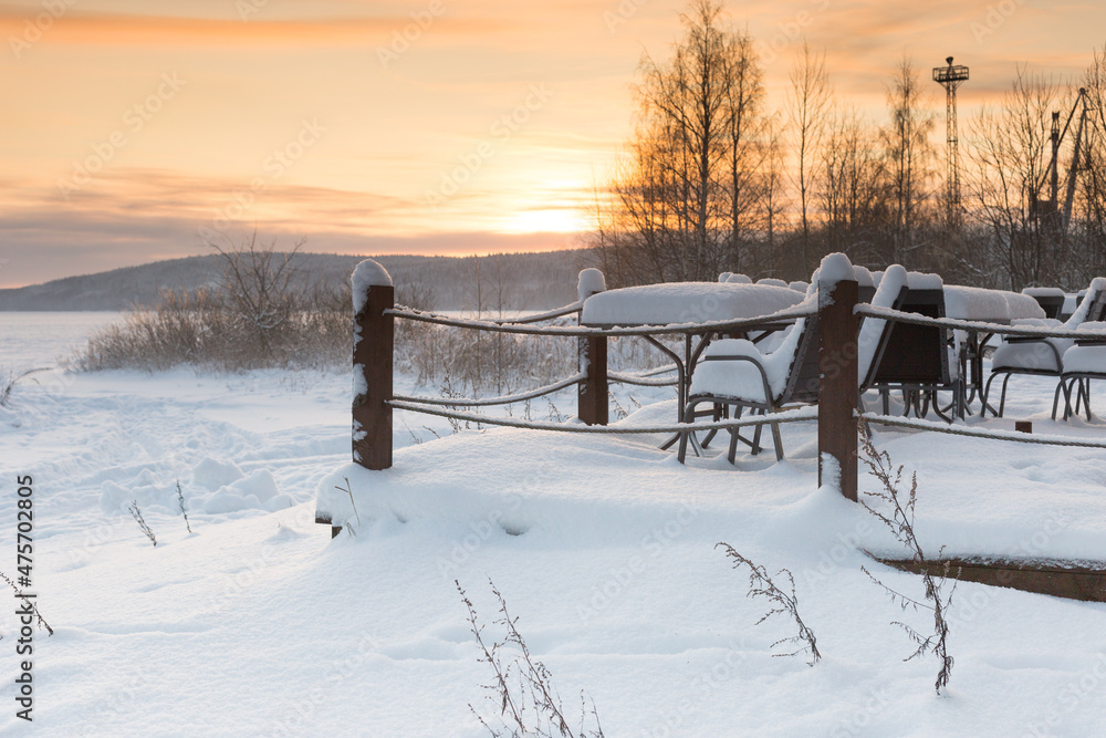 Winter Sunset on Onega Lake, Nordic landscape