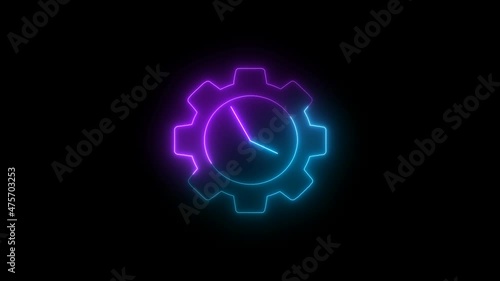 Wallpaper Mural Purple cyan color neon light gear design clock isolated on black background Torontodigital.ca
