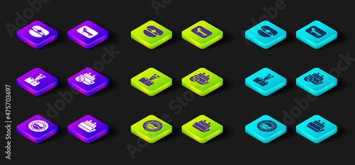 Set Ship porthole with seascape, Cruise ship, Captain of, Sunbed and umbrella and hat icon. Vector