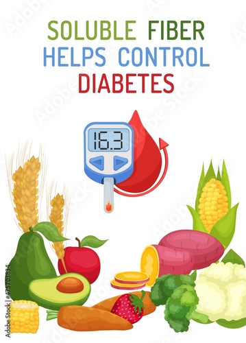 How dietary fiber helps manage diabetes. Healthcare, nutrition, medicine image.