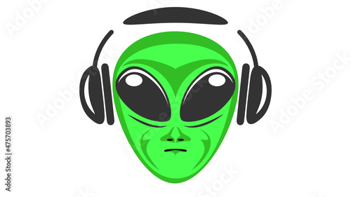 Alien head with a dj headphones