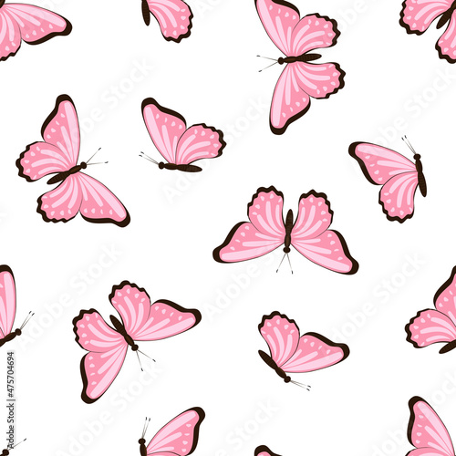 Pink butterflies vector seamless pattern