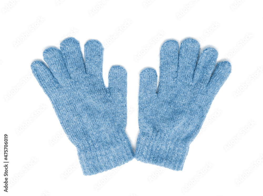 woolen blue gloves on a white background woolen blue gloves on a white background