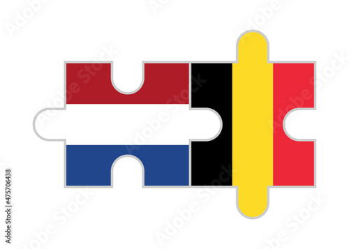 puzzle pieces of netherlands and belgium flags. vector illustration isolated on white background