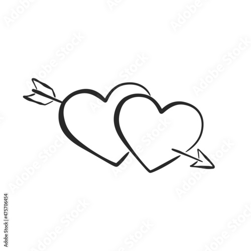 hand drawn two hearts with arrow. romantic and love symbol. vector element for valentine's day design