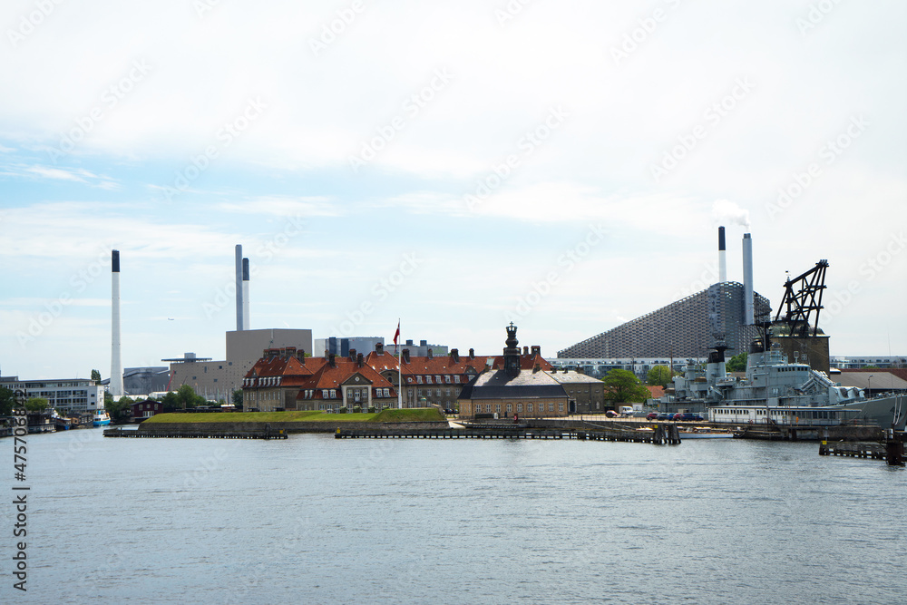 Fototapeta premium Naval Station Holmen and Peder Skram class frigate, Royal Danish Navy, Copenhagen, Denmark