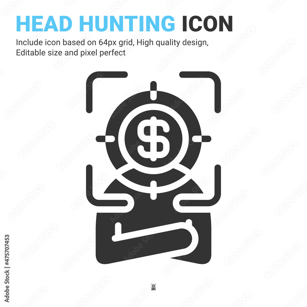 Head hunting icon vector with glyph style isolated on white background. Vector illustration recruitment sign symbol icon concept for business, finance, industry, company, web, apps and project Head hunting icon vector with glyph style isolated on white background. Vector illustration recruitment sign symbol icon concept for business, finance, industry, company, web, apps and project