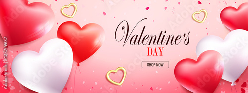 Valentine's day sale poster, composition with red heart shaped balloons