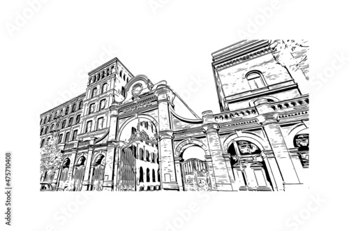 Building view with landmark of Lodz is the 
city in Poland. Hand drawn sketch illustration in vector. photo