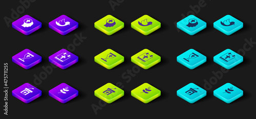 Set Church sermon tribune, Willow leaf, Christian chalice, Calendar with Easter, Dove and Priest icon. Vector