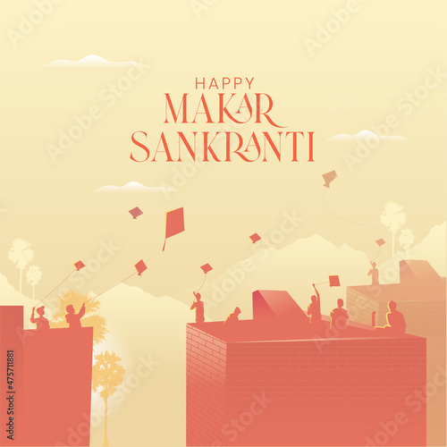 Children fly kites for the holiday Makar Sankranti Hindu harvest festival
