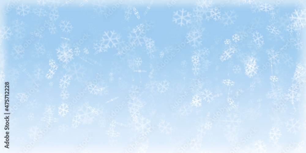 Fototapeta premium Fondo azul con copos de nieve invernal.