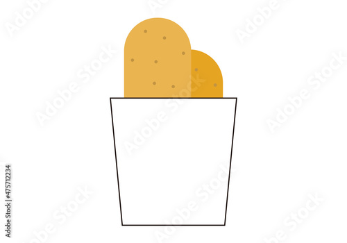 Dos croquetas rebozadas en un recipiente de papel.