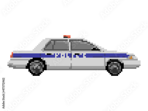 Illustration of police car in pixel art style