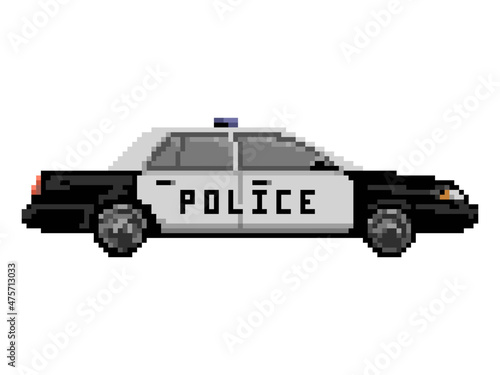 Illustration of police car in pixel art style