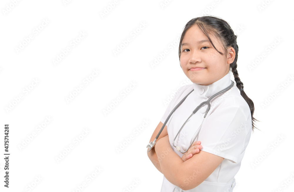 portrait of cute girl doctor or nurse with stethoscope isolated portrait of cute girl doctor or nurse with stethoscope isolated