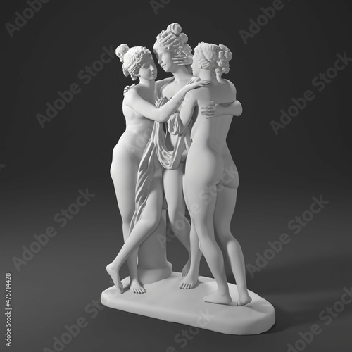 Fotografie 3D render art statue sculpture three graces Antonio Canova