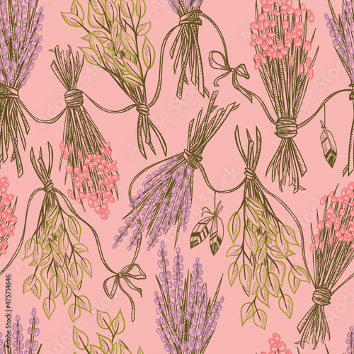 Seamless background with folded dried flowers