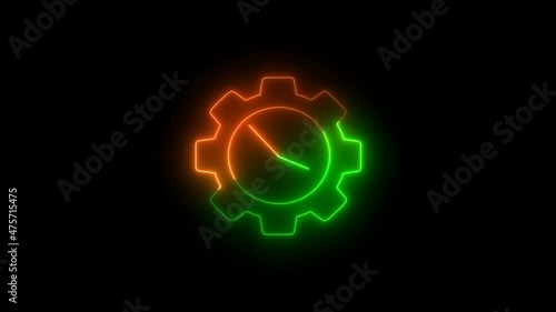 Wallpaper Mural Brown green neon light gear clock isolated on black background Torontodigital.ca